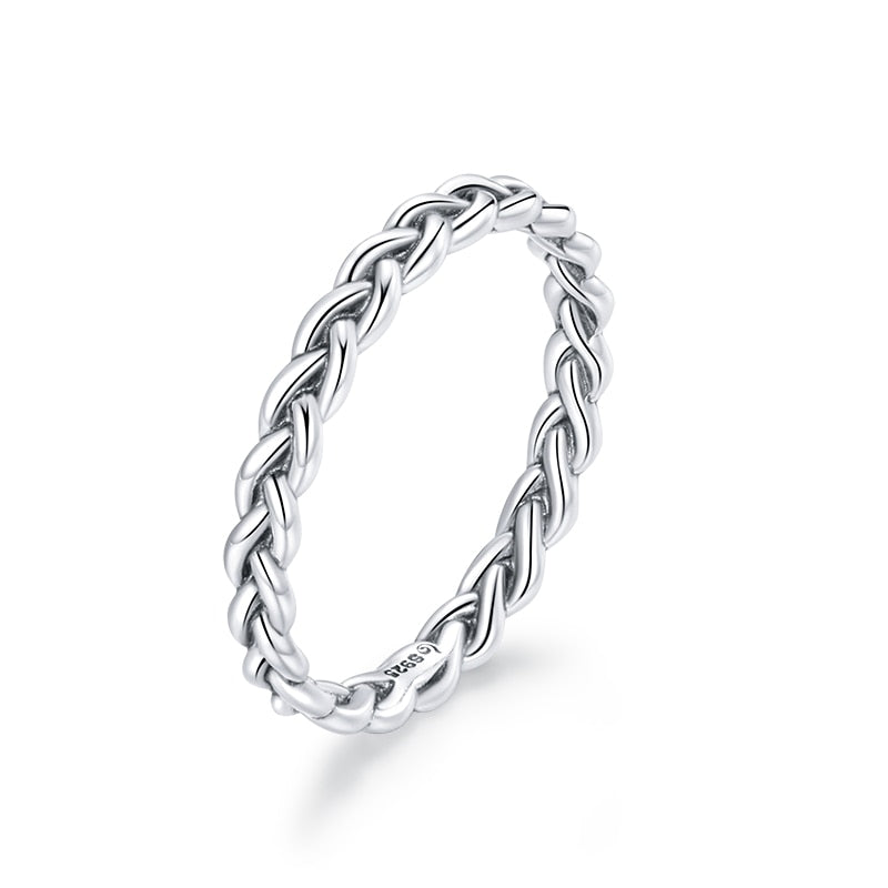 925 Sterling Silver Braided Texture Twisted Eternity Band Stackable Rings Fine Jewelry