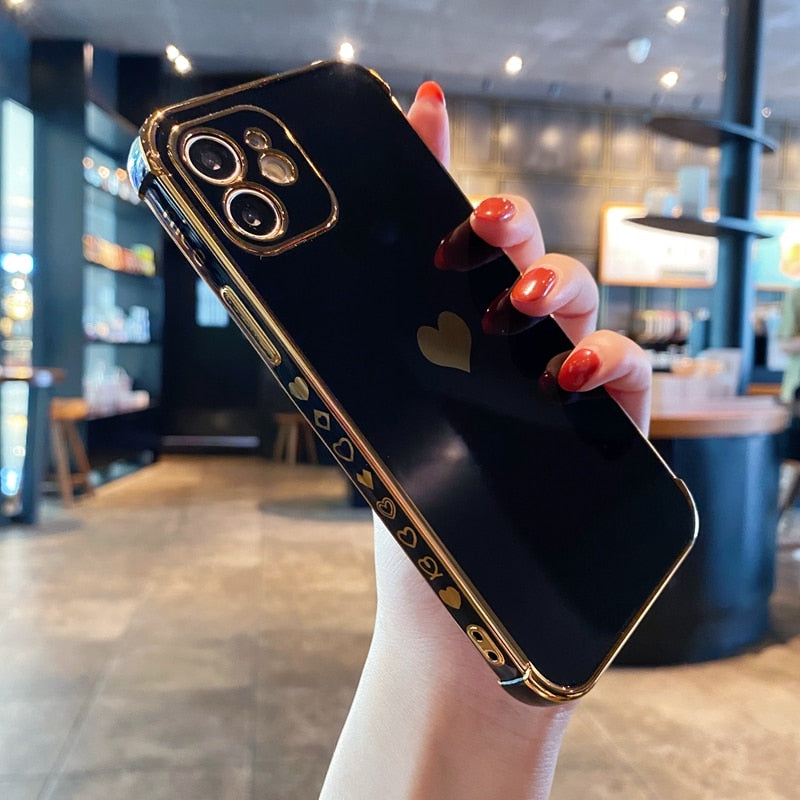 Soft Electroplated Love Heart Phone Case For iPhone 11 12 13 14 Pro Max XS X XR 7 8 Plus Mini SE 2020 Shockproof Bumper Cover