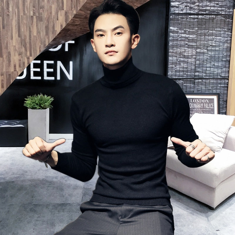 Winter New Mens Turtleneck Sweaters Black Sexy Brand Knitted Pullovers Men Solid Color Casual Male Sweater Autumn Knitwear