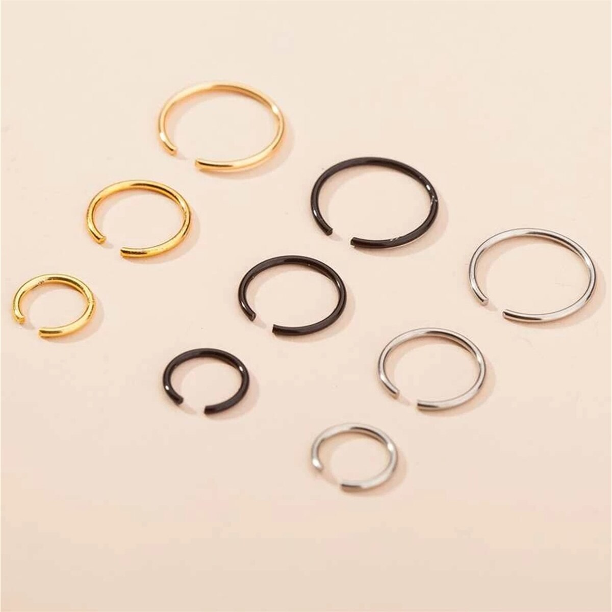 9-Piece Set of Round Stainless Steel Three-color Steel Ring Nose Nails Nose Ring Piercing piercing nariz Jewelry septum