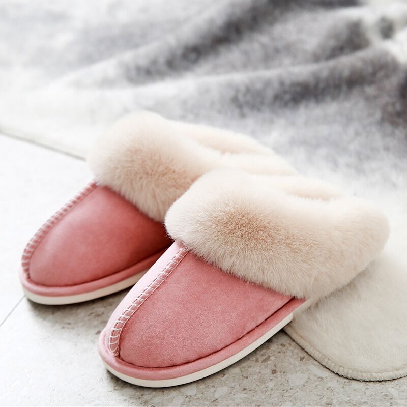 Zapatillas planas de felpa cálidas para el hogar, zapatillas de invierno ligeras, suaves y cómodas, zapatos de algodón para mujer, zapatillas de felpa para interiores