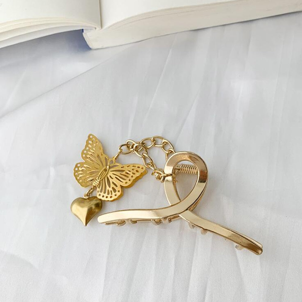 Hollow Out Butterfly Heart Tassel Hair Pins For Women Girl Vintage Metal Silver Color Harajuku Hair Clip Jewelry Accessories