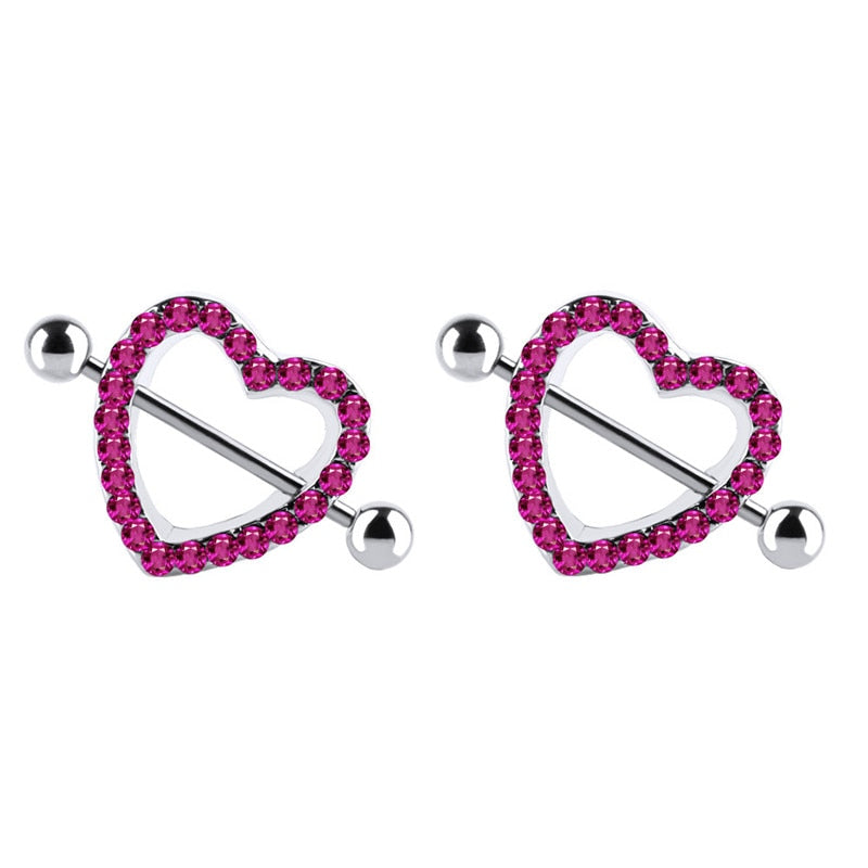 Stainless Steel Nipple Ring Piercing Love Hearts Barbell Crystal Nipple Shield Cover Heart Flower Rings Crystal Gifts