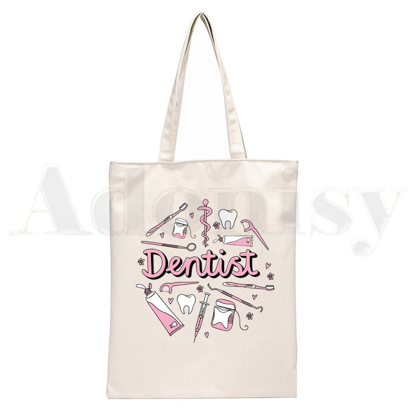 Tooth and Dentist Graphic Aesthetic Funny Fashion Handbags Shoulder Bags Casual Shopping Girls Handbag Women Elegant Canvas Bag
