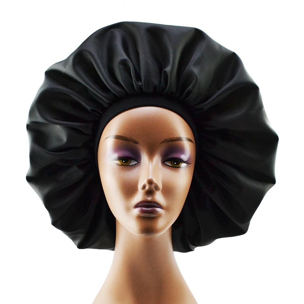 Big Size Satin Silk Bonnet Sleep Night Cap Head Cover Bonnet Hat For Curly Springy Hair