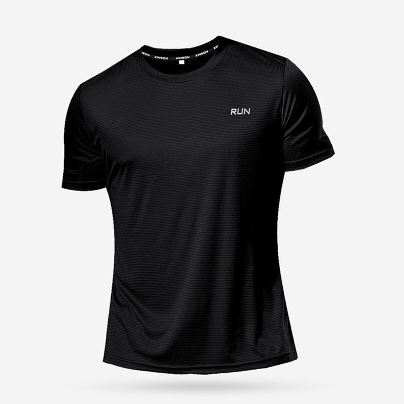 Hochwertiges Polyester-Herren-Lauf-T-Shirt, schnell trocknend, Fitness-Shirt, Trainingsübung, Kleidung, Fitnessstudio, Sport-Shirt, Tops, leicht