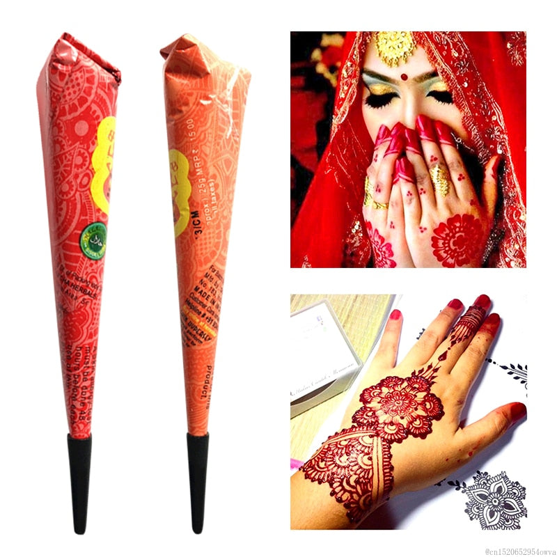 30g 9 Farben Temporäre indische Henna-Tattoo-Paste, wasserfeste Körperbemalung, Henna-Kunst-Cremekegel für Schablone, Mehndi-Körperkunst