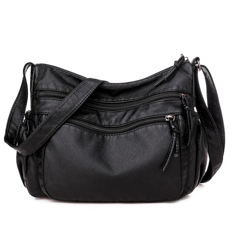 Vintage Damen Umhängetasche Pu-Leder Umhängetasche Weiche Damen Geldbörse Multi-Taschen Messenger Bag Flap Bag Lady Handtasche