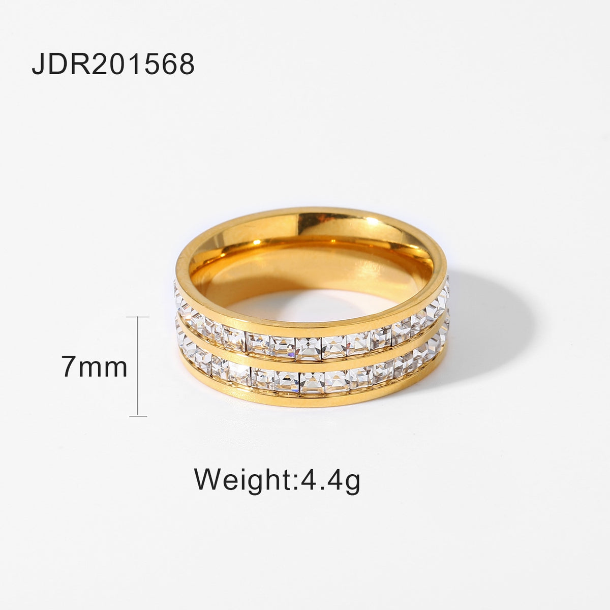 Anlauffreie 18K vergoldete Edelstahl-Doppelschicht-Zirkon-Ringe für Frauen, glänzender Charm-Ring, Schmuckzubehör