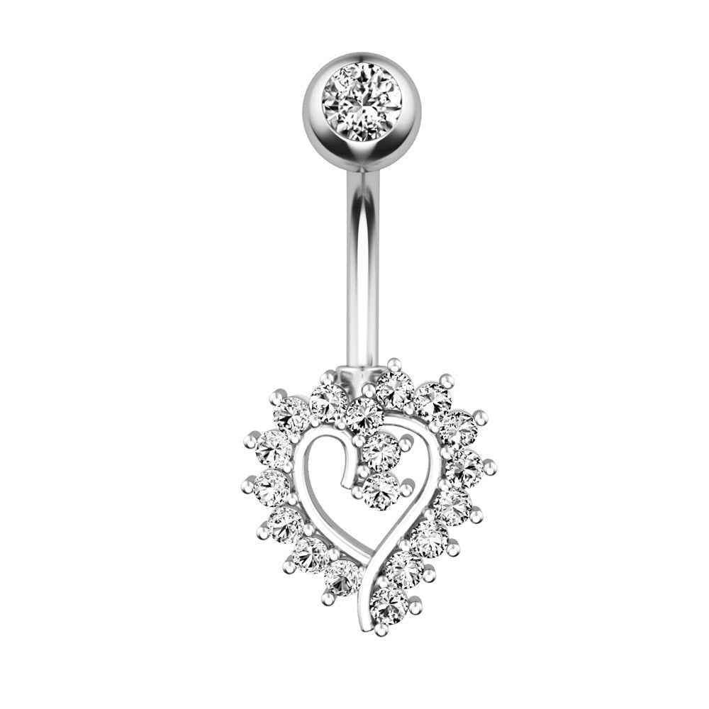 Surgical Steel Crystal Zircon Flower Heart Leaf bow-knot Dangle Button Navel Piercing Ring Belly Ring Body Jewelry