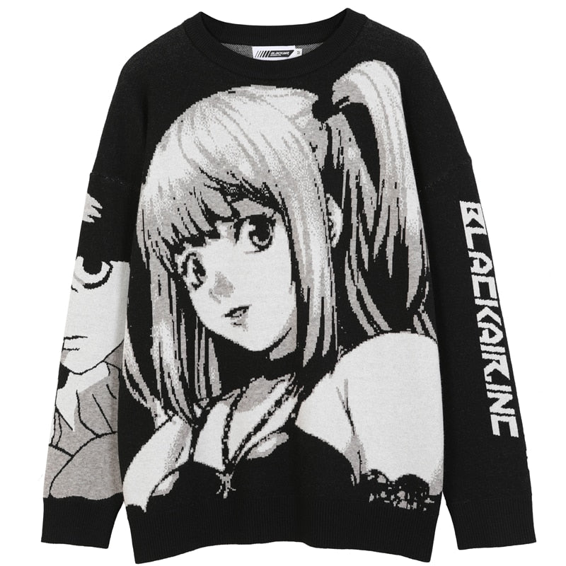 Mens Hip Hop Streetwear Harajuku Sweater Vintage Japanese Style Anime Girl Knitted Cotton Pullover Sweaters Male
