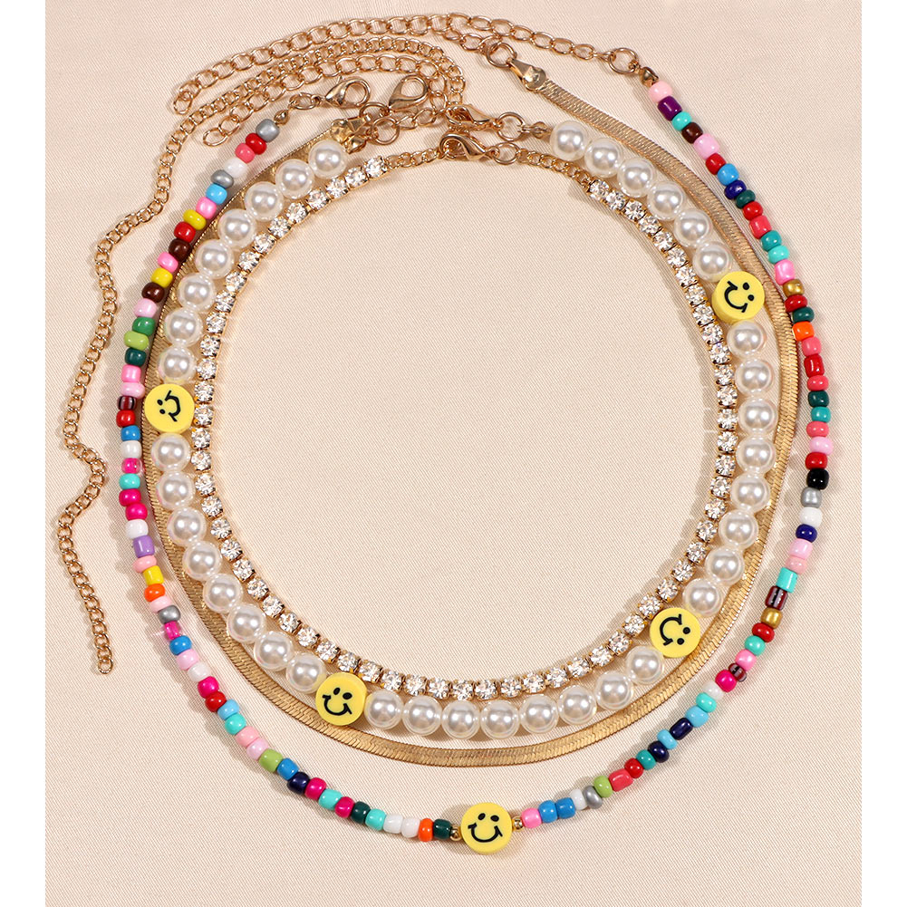 Bohemia Multilayer Smiley Perle Regenbogen Perlen Choker Halskette für Frauen Acryl Obst Herz Perlen Kette Halsketten Strand Schmuck