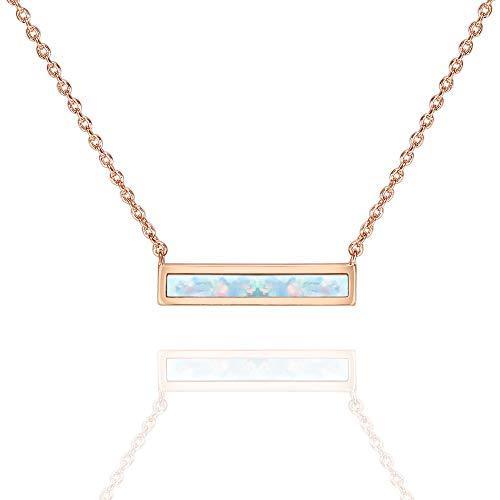 Opal Created Bar Necklace 18" - 18K Rose Gold Plated
