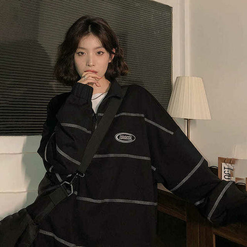 Harajuku Schwarzes Sweatshirt Damen Korean Fashion Streetwear