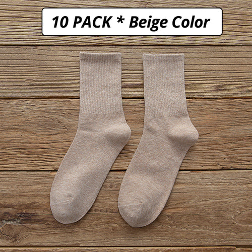 10Pairs/Lot Combed Cotton Men Socks Casual Solid Color