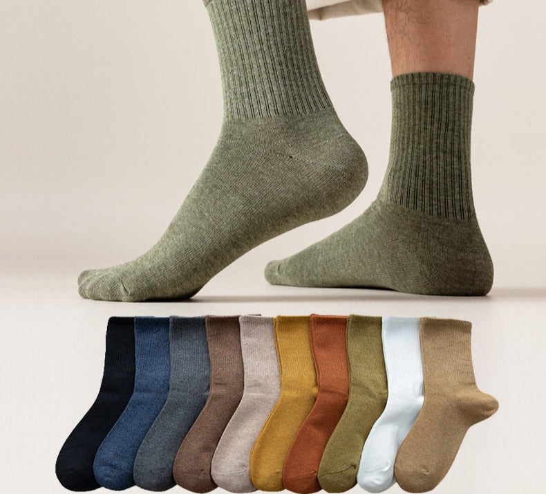 10Pairs/Lot Combed Cotton Men Socks Casual Solid Color