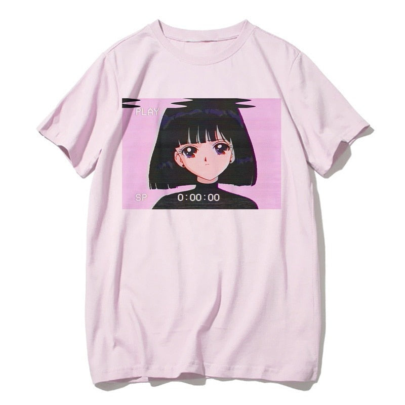 Vaporwave camiseta moda Harajuk chica triste Retro Anime hombres camiseta estética japonesa hombre/mujer Tops camiseta sexy S/M/L