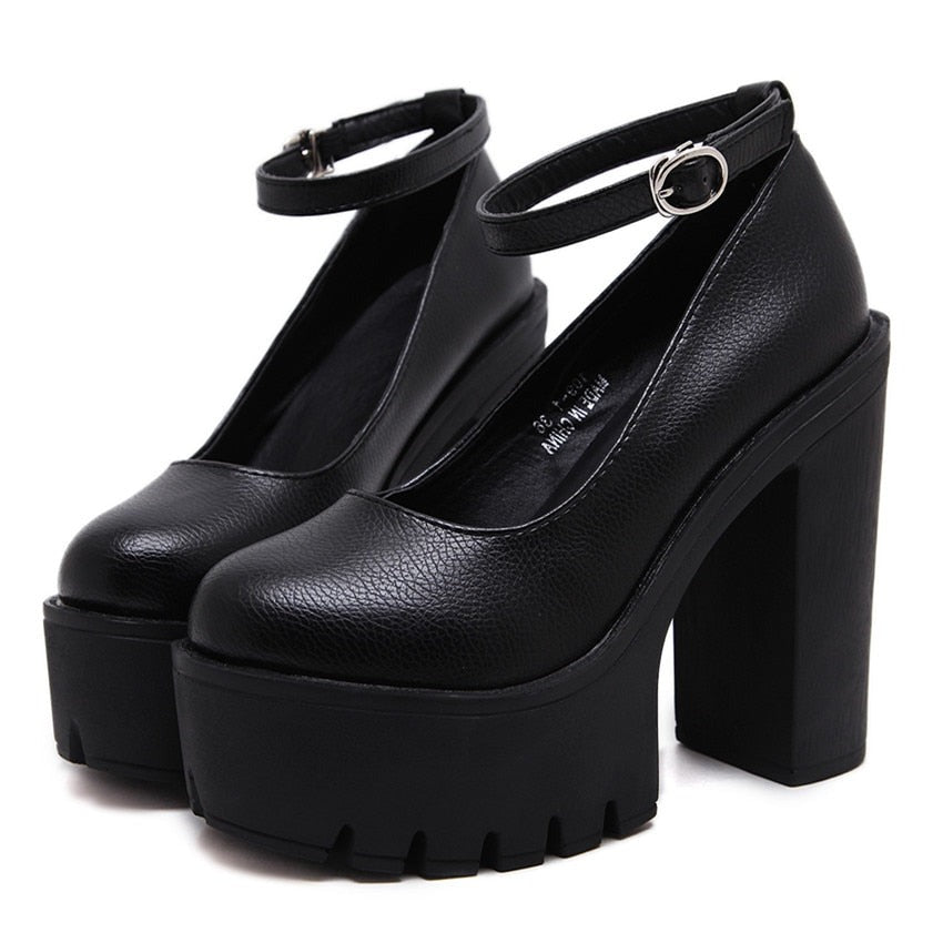 casual high-heeled shoes sexy ruslana korshunova thick heels platform pumps Black White Size 42