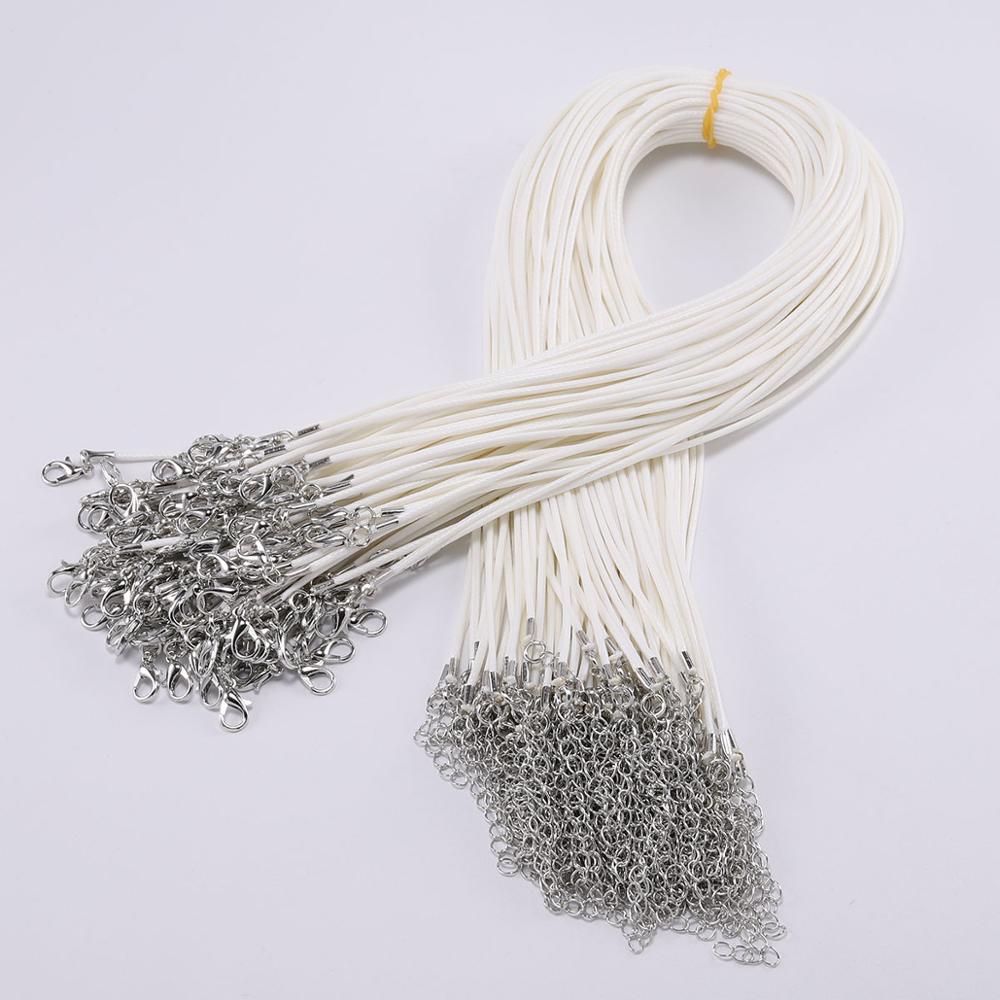 10Pcs/lot Dia 1.5/2mm Rhodium Leather Cord Necklace With Clasp Adjustable Braided Rope for Jewelry Making DIY Necklace Bracelet Supplies