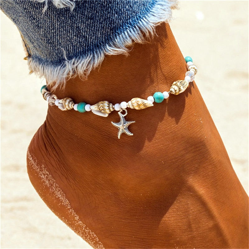 Shell Beads Starfish Anklets for Women Beach Anklet Leg Bracelet Handmade Bohemian Foot Chain Boho Jewelry Sandals Gift