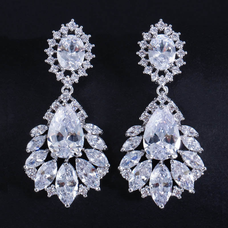 Elegant Chandelier AAA+ Cubic Zirconia Long Big Crystal Dangle Drop Earring Jewelry