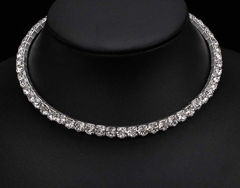 Bridal Crystal Rhinestone Choker Necklace Women Wedding Accessories Tennis Chain Chokers Jewelry Collier Femme