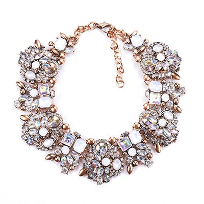 Party Charm Rhinestone Flowers Necklace Women Crystal Jewelry Choker Statement Bib Collar Necklace