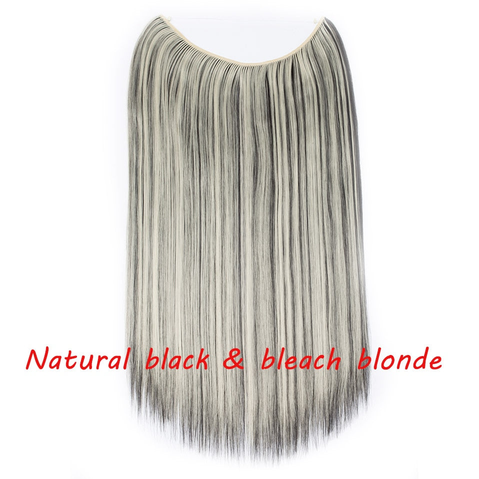 Synthetic 20inch Invisible Wire No Clip One Piece Hair Extension 64 Colors False Hair Hairpieces For Women