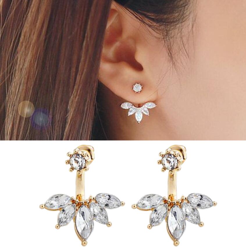 Crystal Front Back Double Sided Stud Earrings for Women Ear Jackets Piercing Jewelry Earing Pendientes
