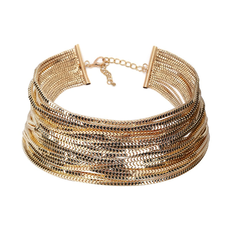 Womens Metallic Convertible Gold-Color Choker For Women Luxury Statement Bib Layers Pendant Necklace Jewelry