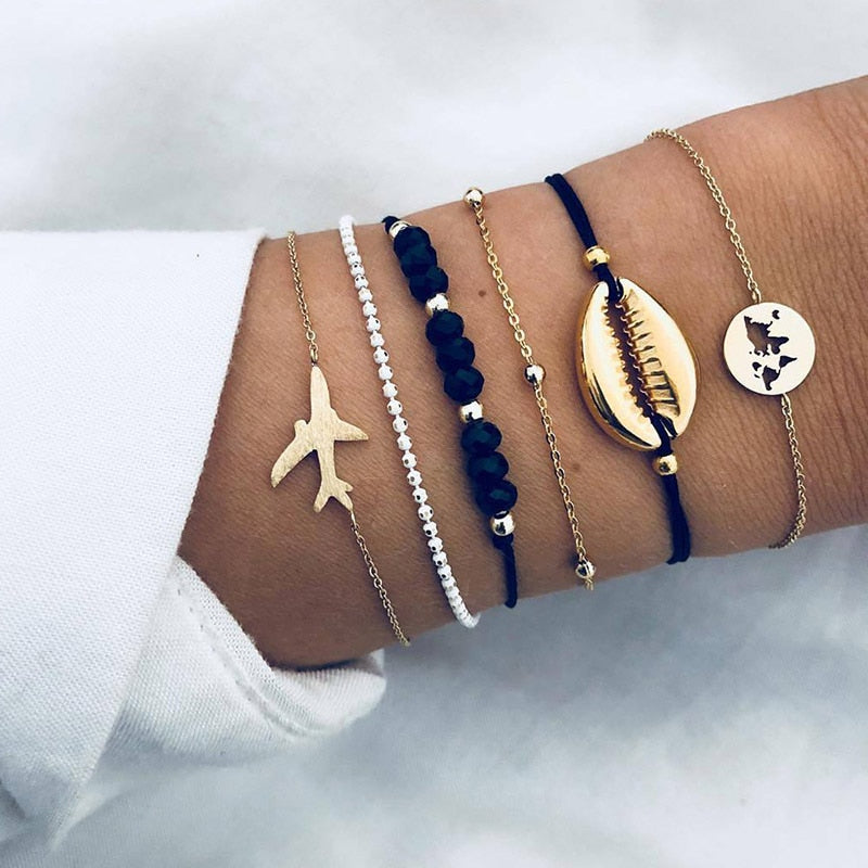 Boho Geometric Bracelet Bangle Sets For Women Vintage Star Map Hand Heart charm Beads Chains Jewelry Accessories