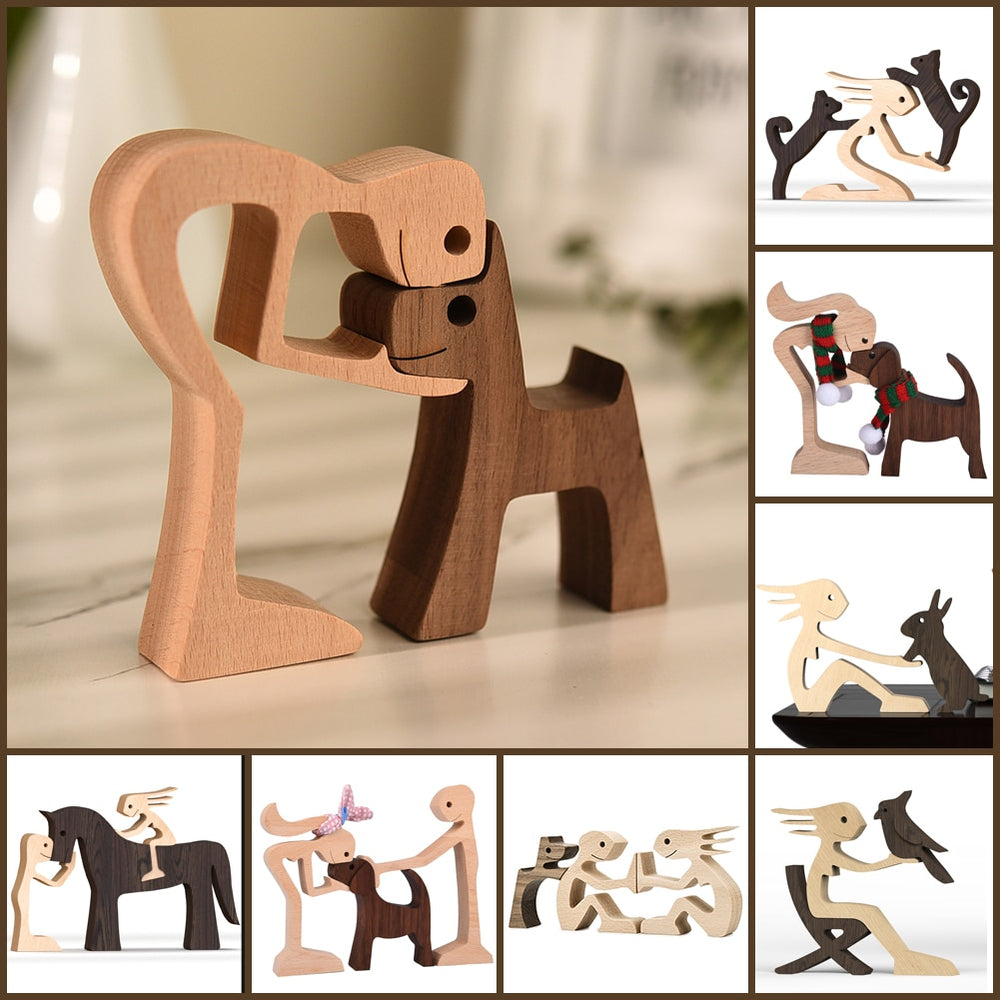 Estatuilla artesanal de perro de madera para cachorro familiar, adorno de mesa de escritorio, modelo tallado, decoración para el hogar y la Oficina, escultura de mascota, regalo de Navidad