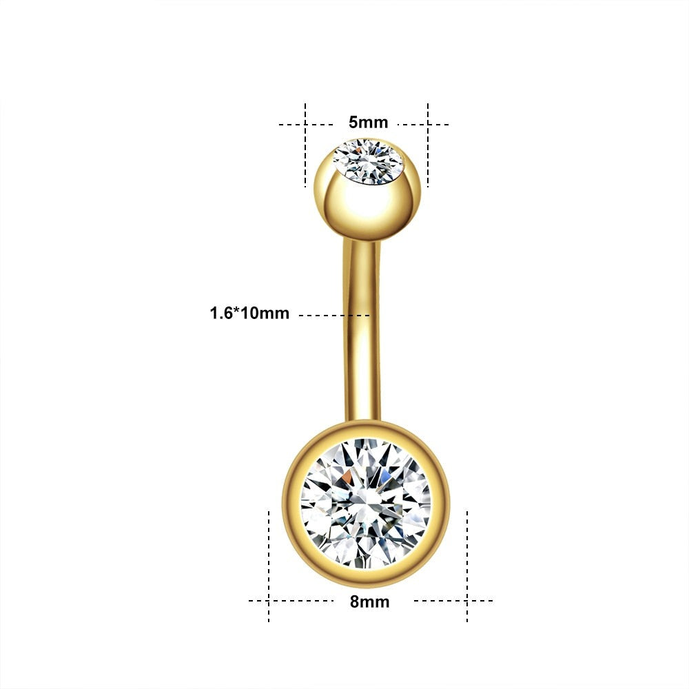 1 Piece Gold Color Stainless Steel Belly Ring Flower Heart CZ Crystal Navel Belly Button Rings Butterfly Navel Piercings 14G