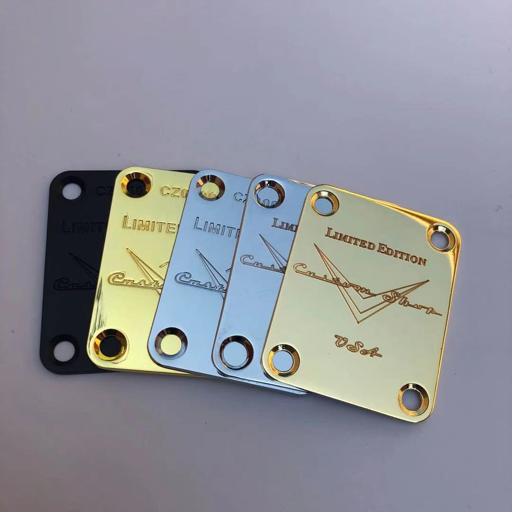 Custom Shop Chrom/Gold/Schwarz Halsplatte für ST/Tele E-Gitarre,inklusive Schrauben