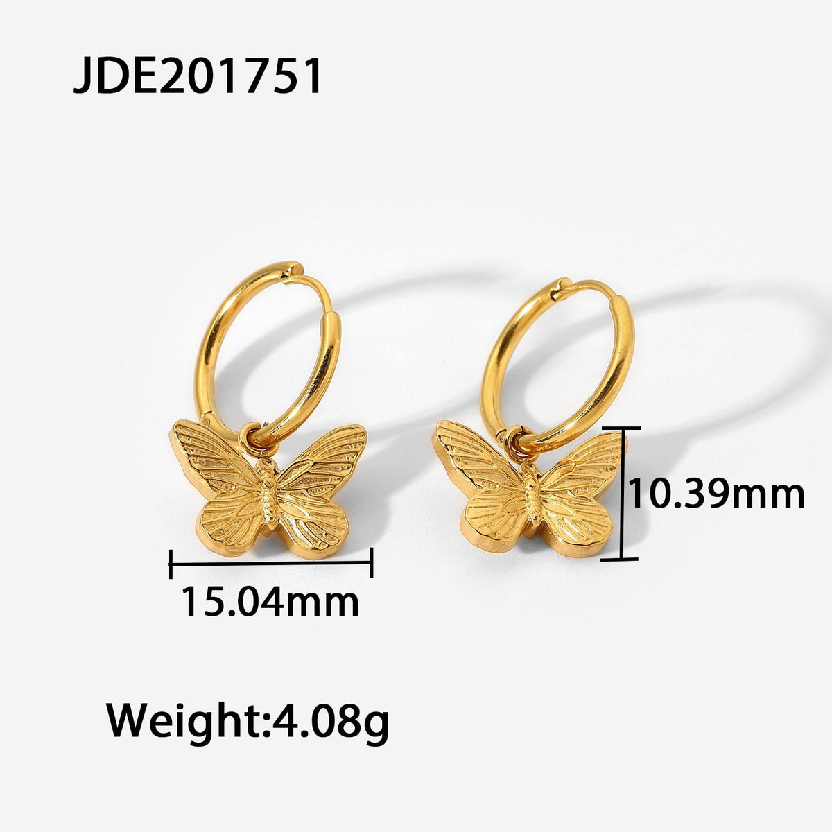 Gold Butterfly Charm Earrings Strip Texture Stainless Steel Jewelry Women Boho18K PVD Plated Hoop Earrings Cute Gift
