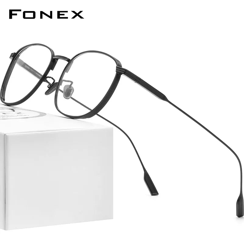 FONEX Pure Titanium Glasses Frame Women Vintage Round Myopia Optical Prescription Eyeglass Frame Men 2020 New Titan Eyewear 8517