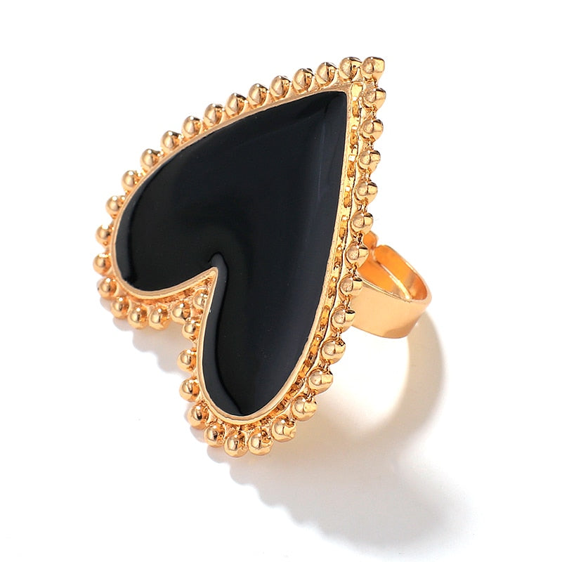 Bohemian Heart Gold Rings for Women BOHO Love Heart Round Enamel Ring Female Finger Statement Jewelry