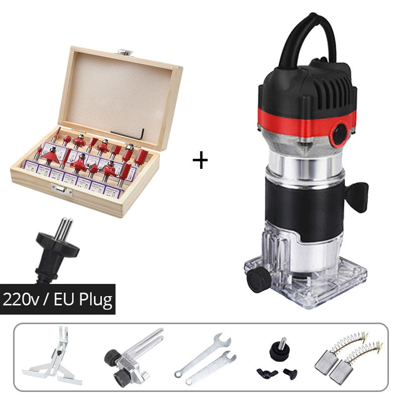 800w 30000rpm Wood Router Tool Combo Kit Electric Woodworking Machines Power Carpentry Manual Trimmer Tools With Milling Cutter CE 30000rpm