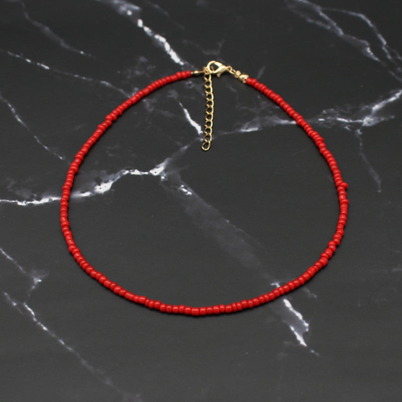 Bohemia Handmade Rainbow Seed Beads Simple Choker Necklace Women&#39;s Fashion Wild Sweet Colorful Collar Jewelry Gift