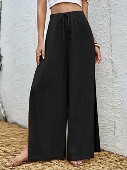 Pantalones de cintura alta con cordón Pantalones de lino de algodón para mujer 