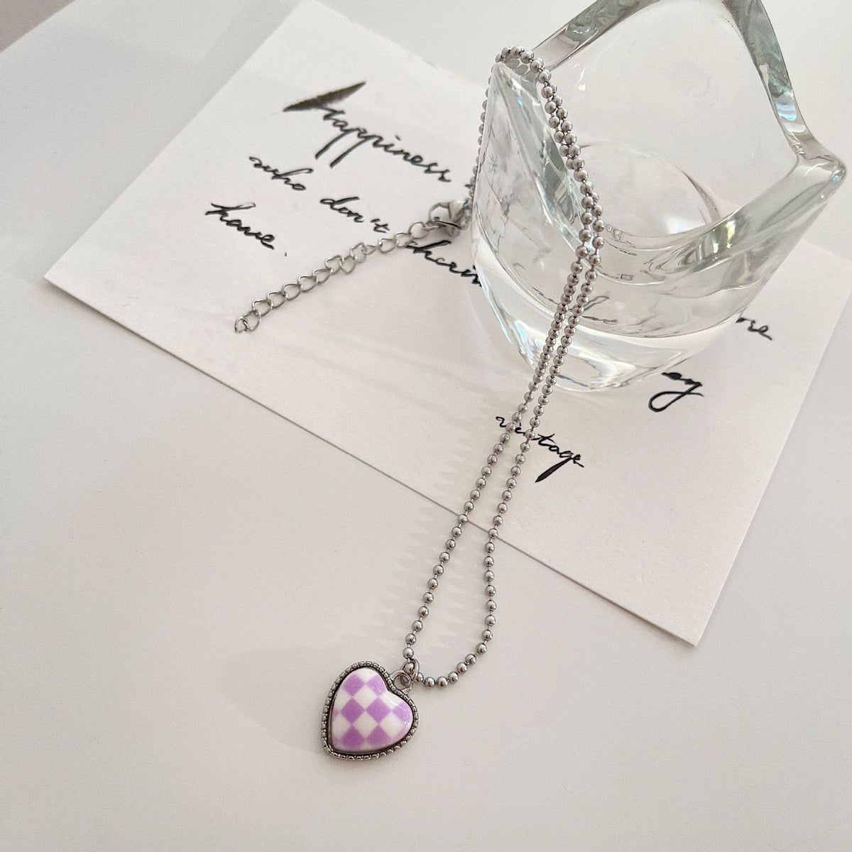 Y2K Jewelry Heart Candy Color Plaid Necklace For Women Metal Vintage Punk Hip Hop Necklace Charm 90S Aesthetic Gifts 2021 New