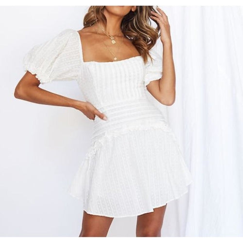 Elegante weiße Frauen schnüren sich hinten sexy Mini-Partykleid