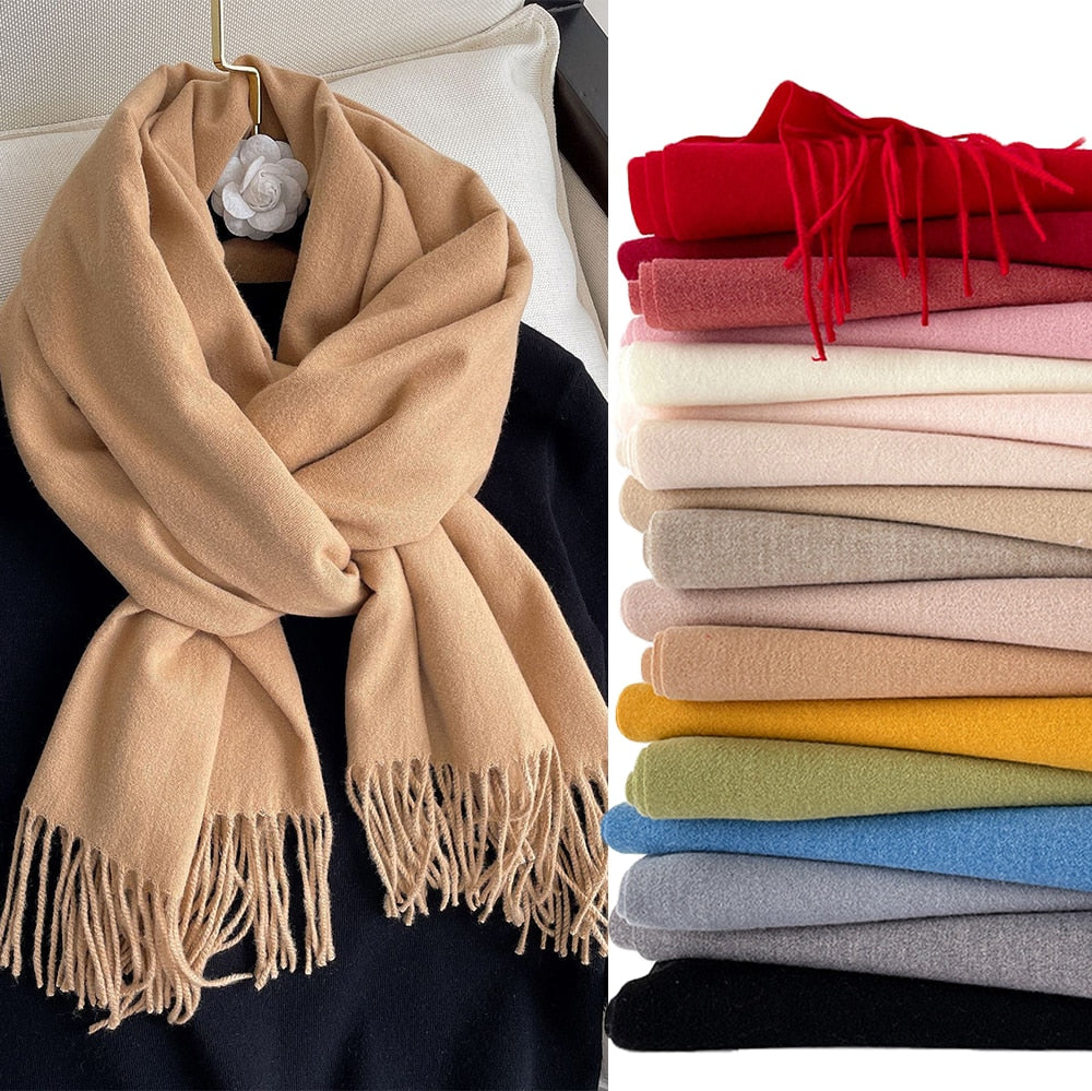 Women Cashmere Scarf Solid Thick Warm Casual Winter Scarves For Ladies Hijabs Pashmina Shawls Wraps Tassel Female Echarpe