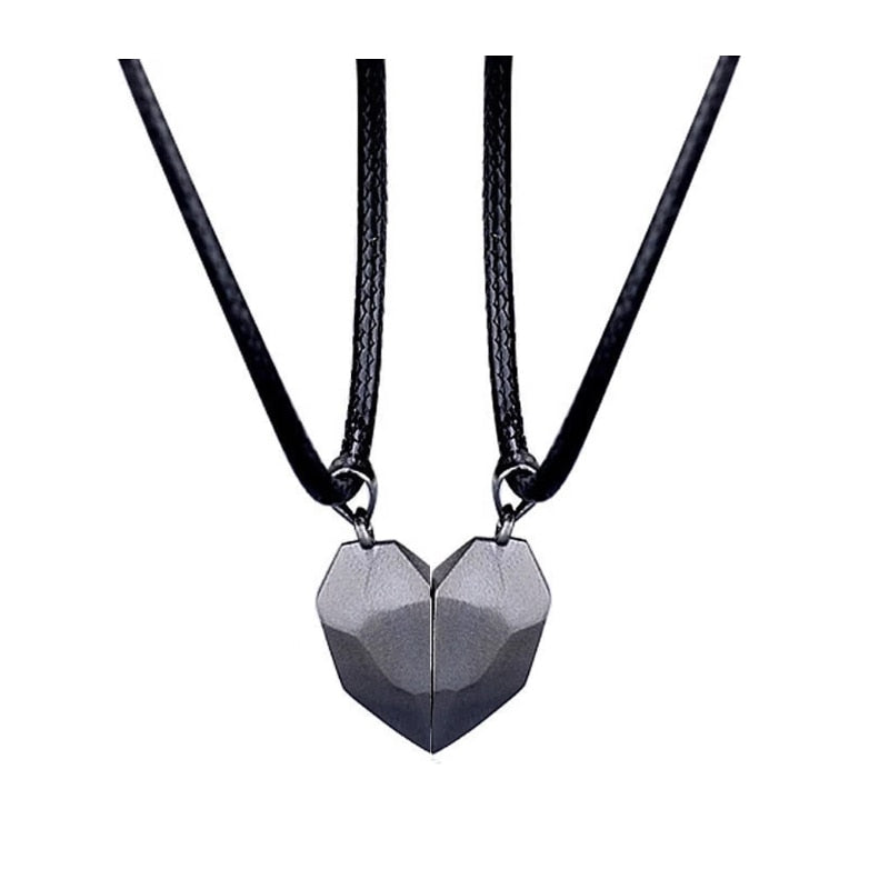 2Pcs/Lot Magnetic Couple Necklace Friendship Heart Pendant Distance Faceted Charm Necklace Women Valentines Day Gift