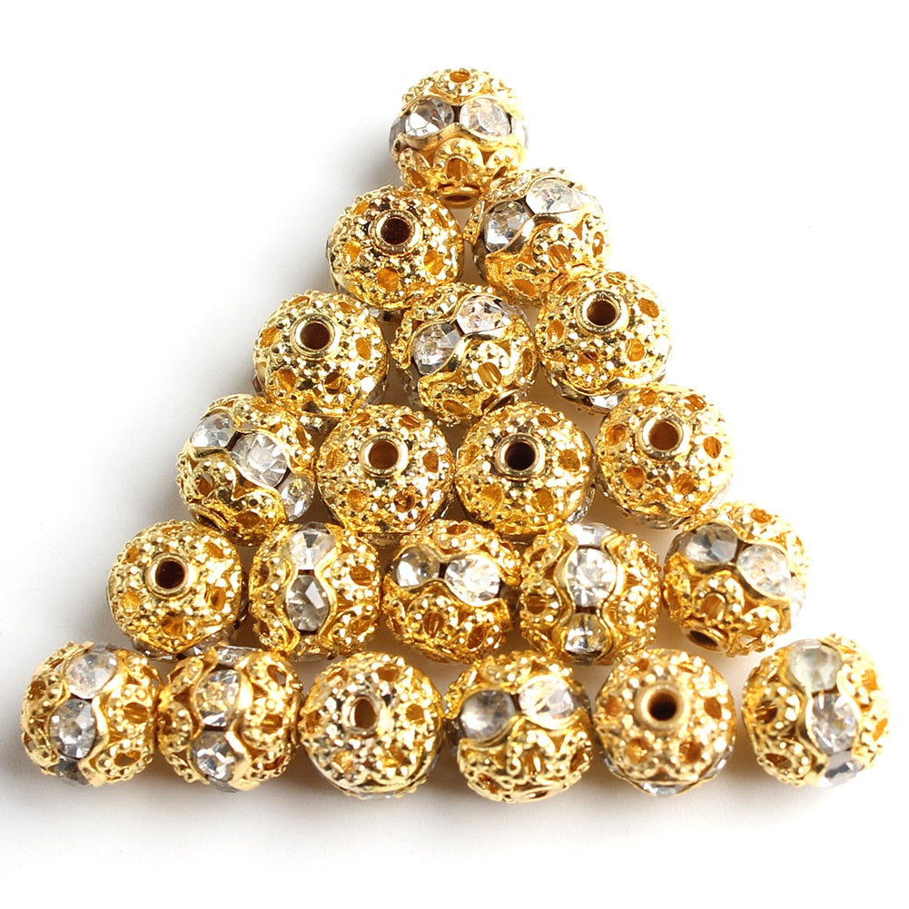 50 Uds. De bolas de diamantes de imitación AB Multicolor, espaciador suelto de cristal, cuentas redondas para fabricación de joyería, accesorios de pulsera DIY, 6/8mm