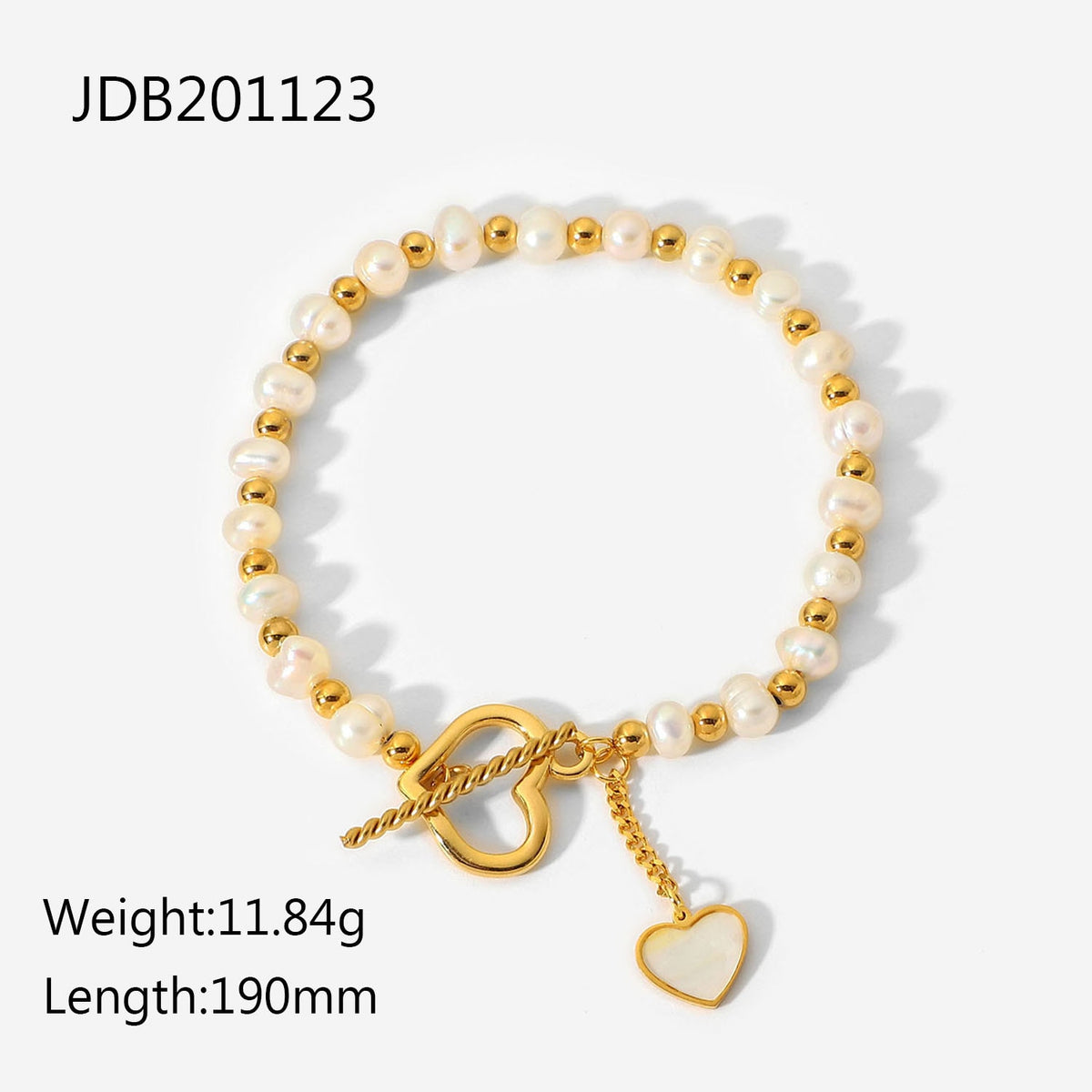Freshwater Pearl Bracelets Shell Heart Charm Stainless Steel Tarnish Free Ball Beaded Bangle Bracelets 18k Gold Jewelry Women