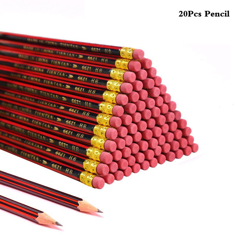 20 / 10pcs / lot wooden pencil HB pencil with eraser childrens drawing pencil school writing stationery