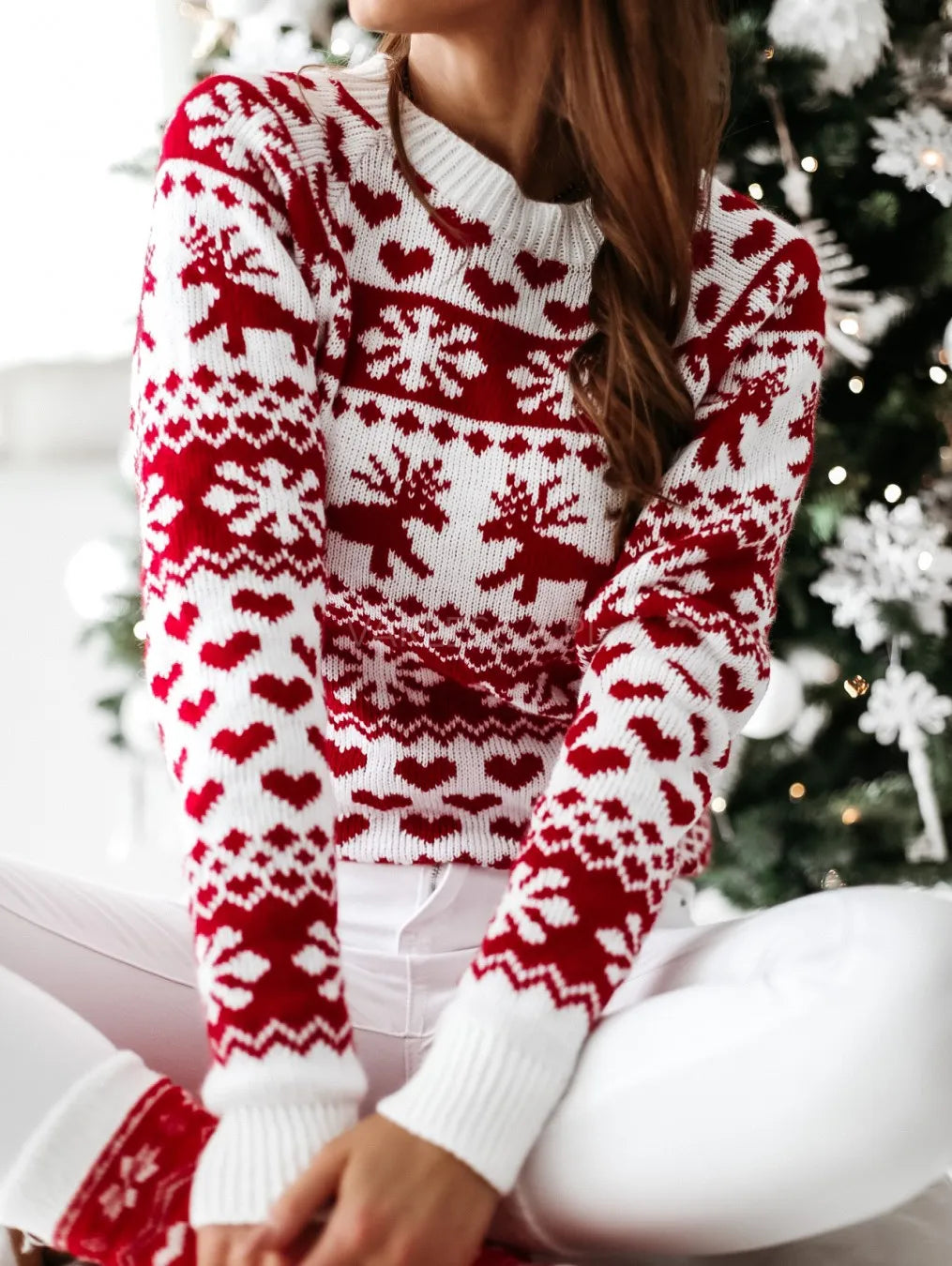 New Winter Christmas Women Sweaters Pullover Tops Casual Long Sleeve Print Knitted Sweater Women Clothes