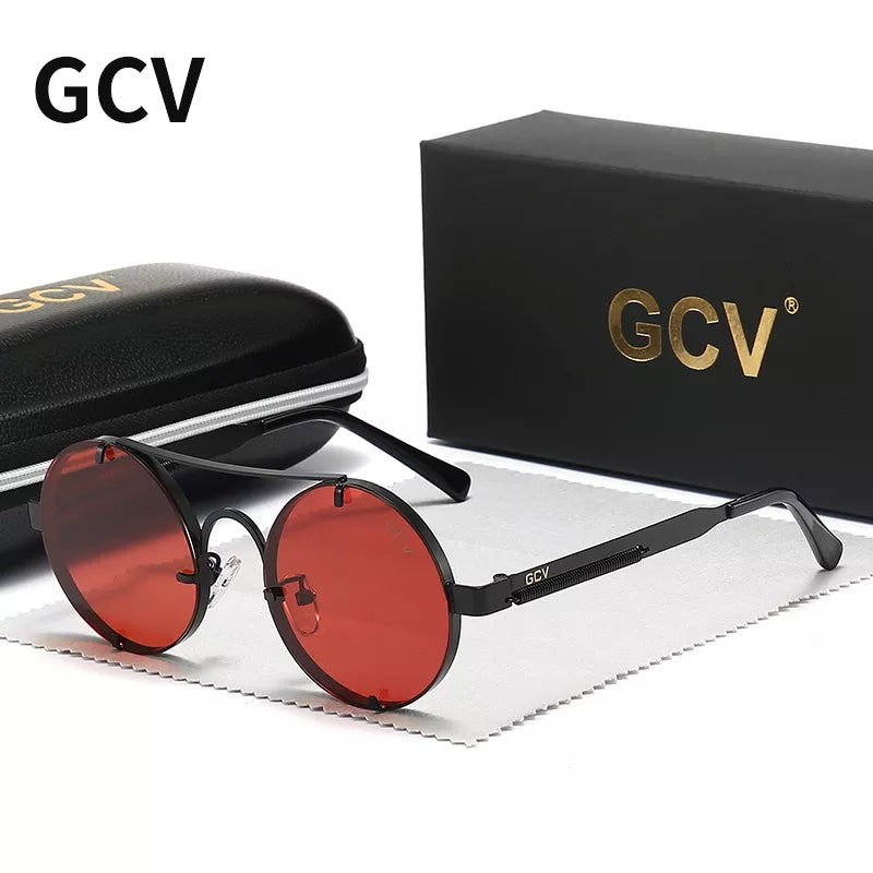 GCV High Quality Gothic Steampunk Sunglasses Polarized Men Women Brand Designer Vintage Round Metal Frame Sun Glasses