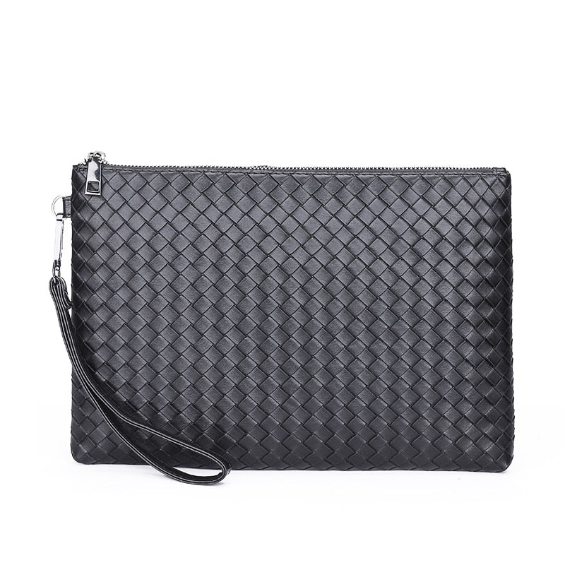 Leather Men's Clutch Bag Handbag Brand Woven PU Leather Bag Classic Black Large Capacity Envelope Bag Wallet